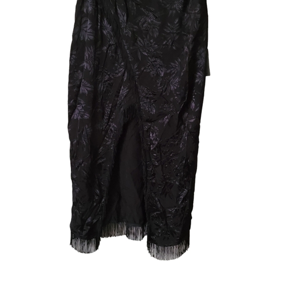 Lulus Ignite My Love Black Floral Embossed Strapless Fringe Midi Dress L - Picture 8 of 12
